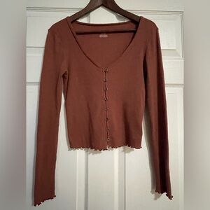 American Eagle Women's Brown Button-Up Top